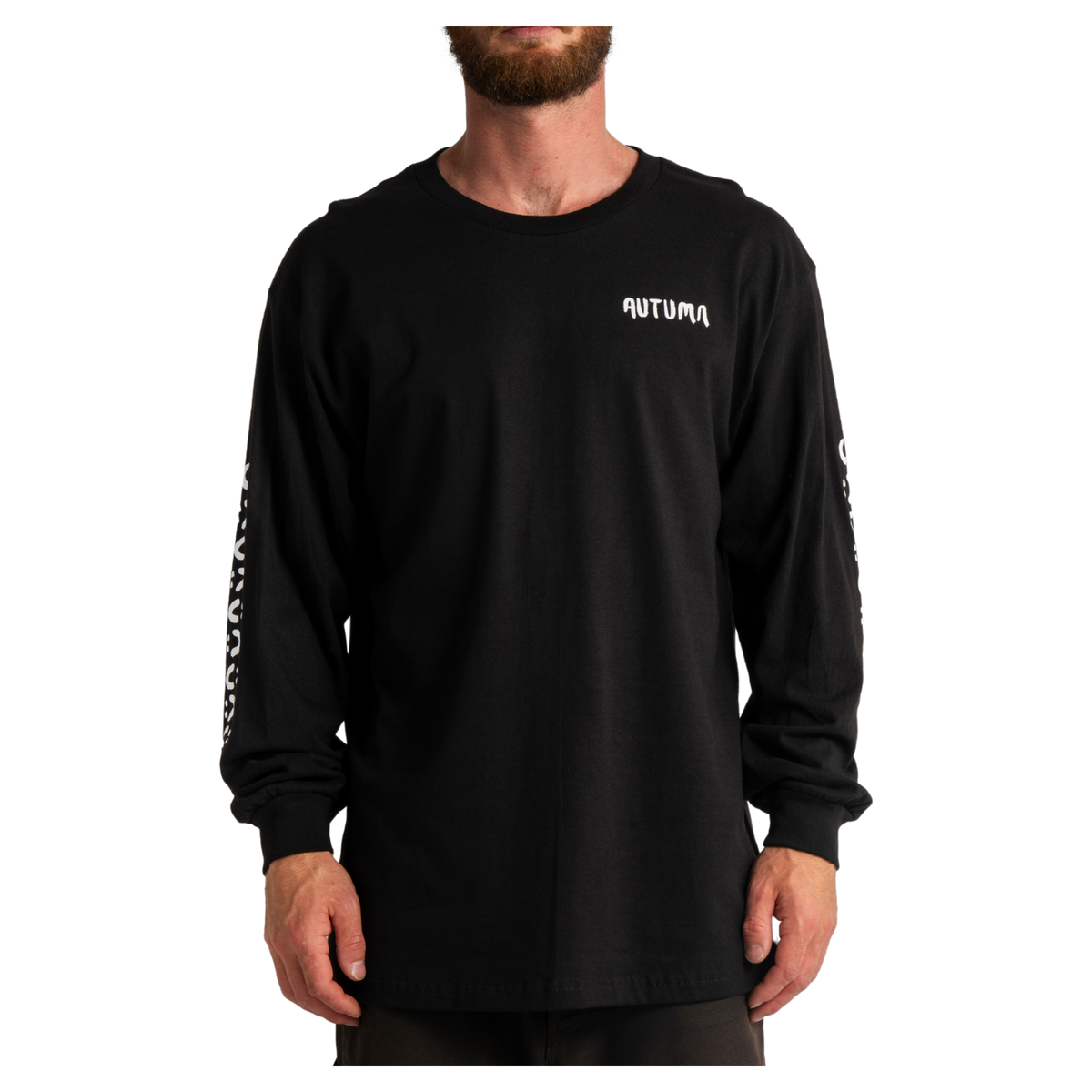 Autumn grif quiver ls tee in black, front view