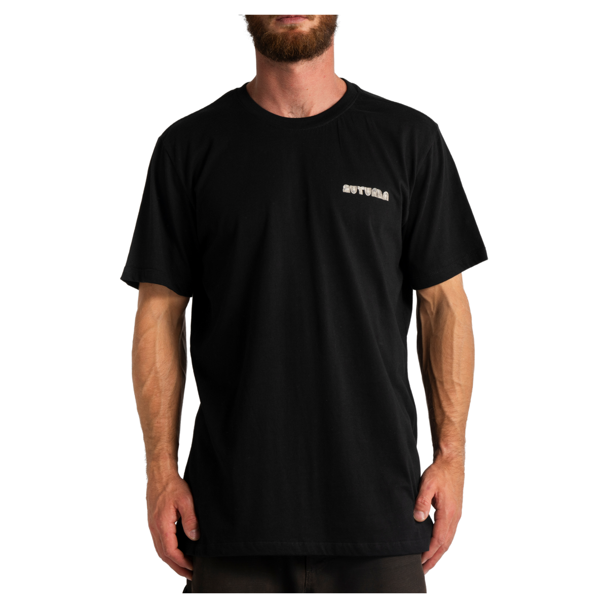 Autumn soy foliage ss tee in black, front view