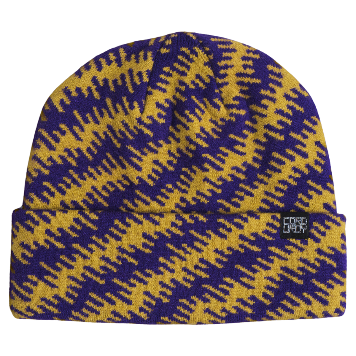 Autumn static camo beanie in fir, front view
