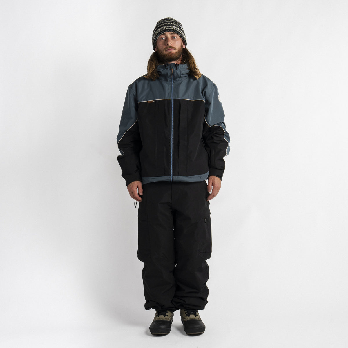 Autumn Channel Jacket in Slate worn by a model, full front view