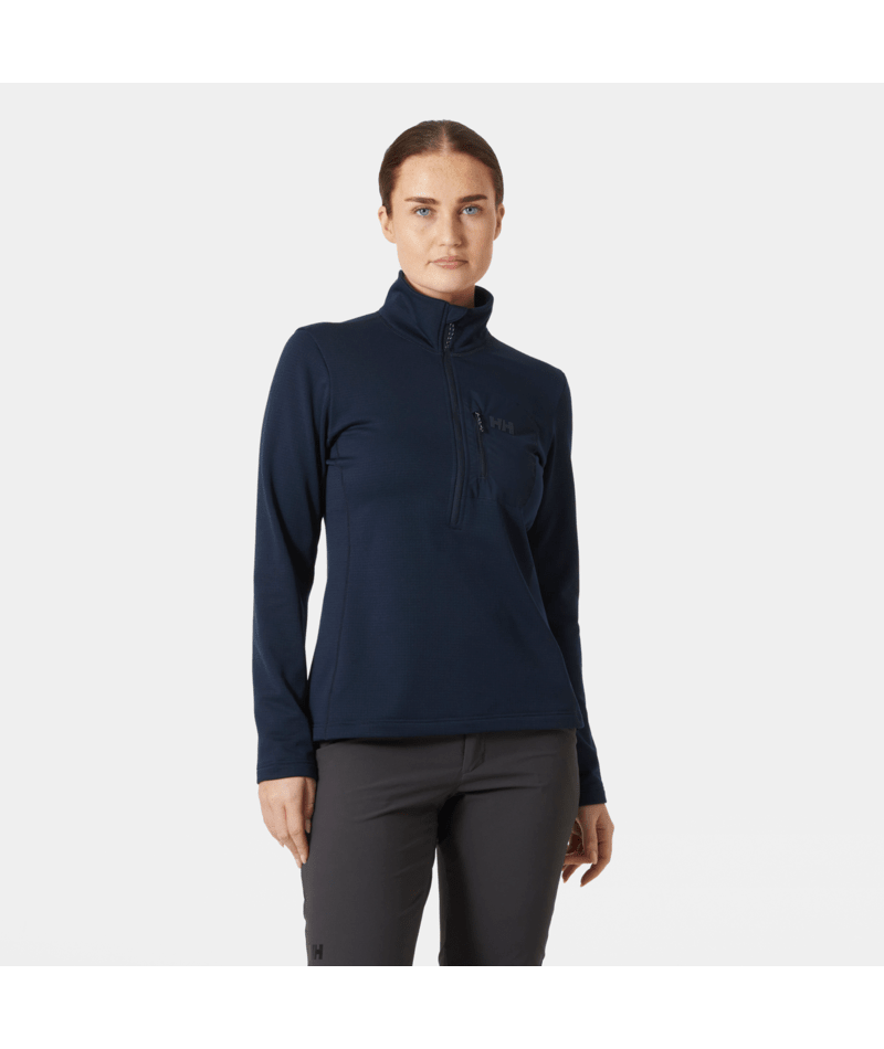 Helly Hansen Women's Versalite Half Zip Fleece in Navy, modeled. Photo: Helly Hansen