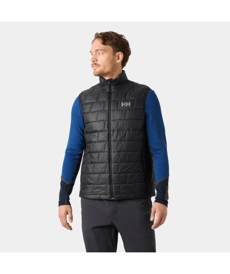 Helly Hansen Men's LIFALOFT Insulator Vest in Black, modeled. Photo: Helly Hansen