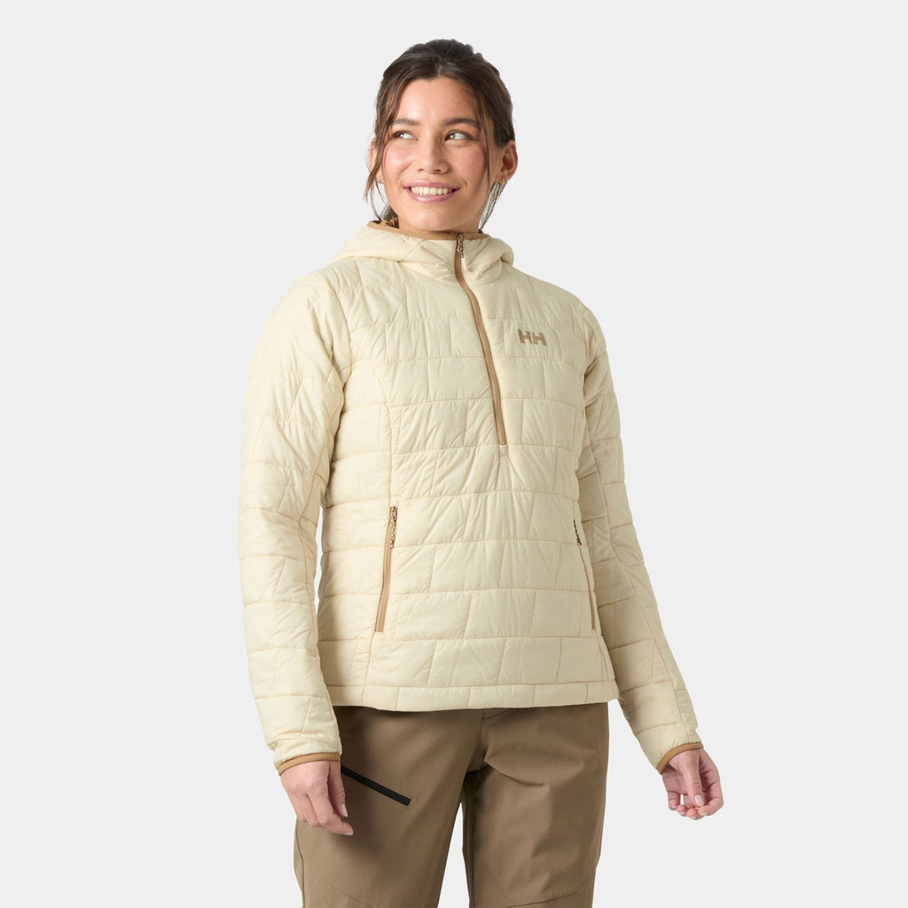 Helly Hansen Women's LIFALOFT Pullover Hooded Jacket in Cream, on model view. Photo: Helly Hansen
