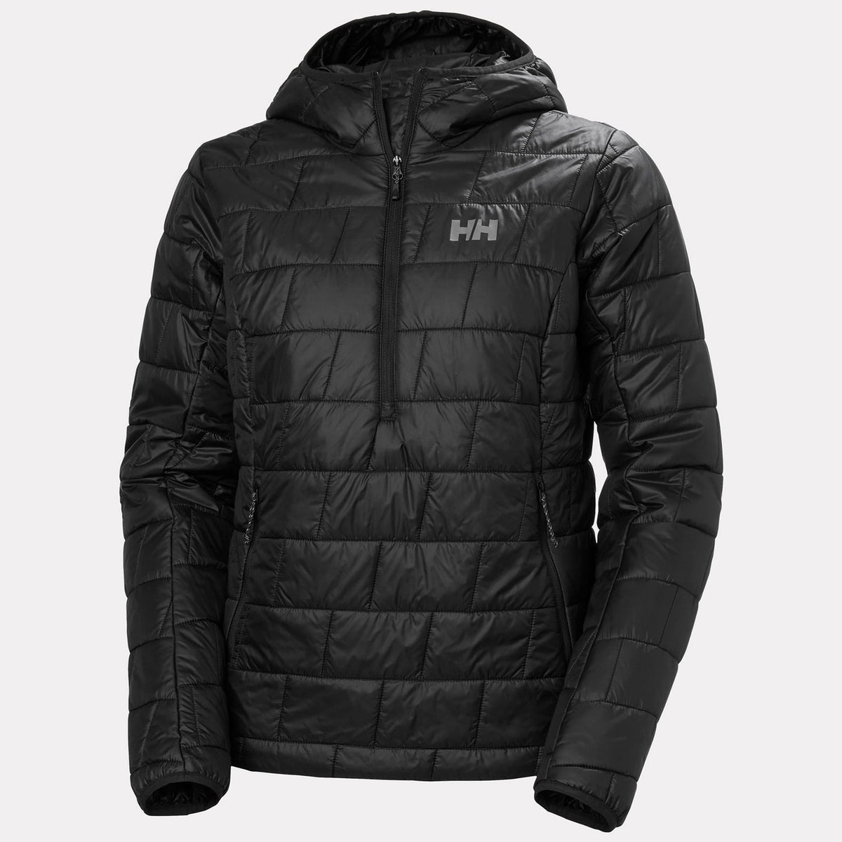 Helly Hansen Women's LIFALOFT Pullover Hooded Jacket in Black, front view. Photo: Helly Hansen