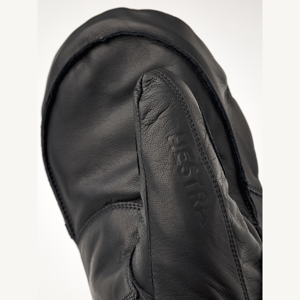 Hestra Fall Line Black/Black mitten leather detail. Photo: HESTRA