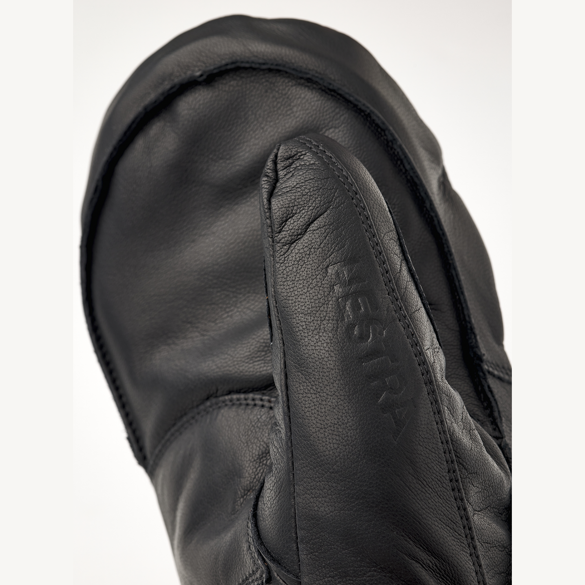 Hestra Fall Line Black/Black mitten leather detail. Photo: HESTRA