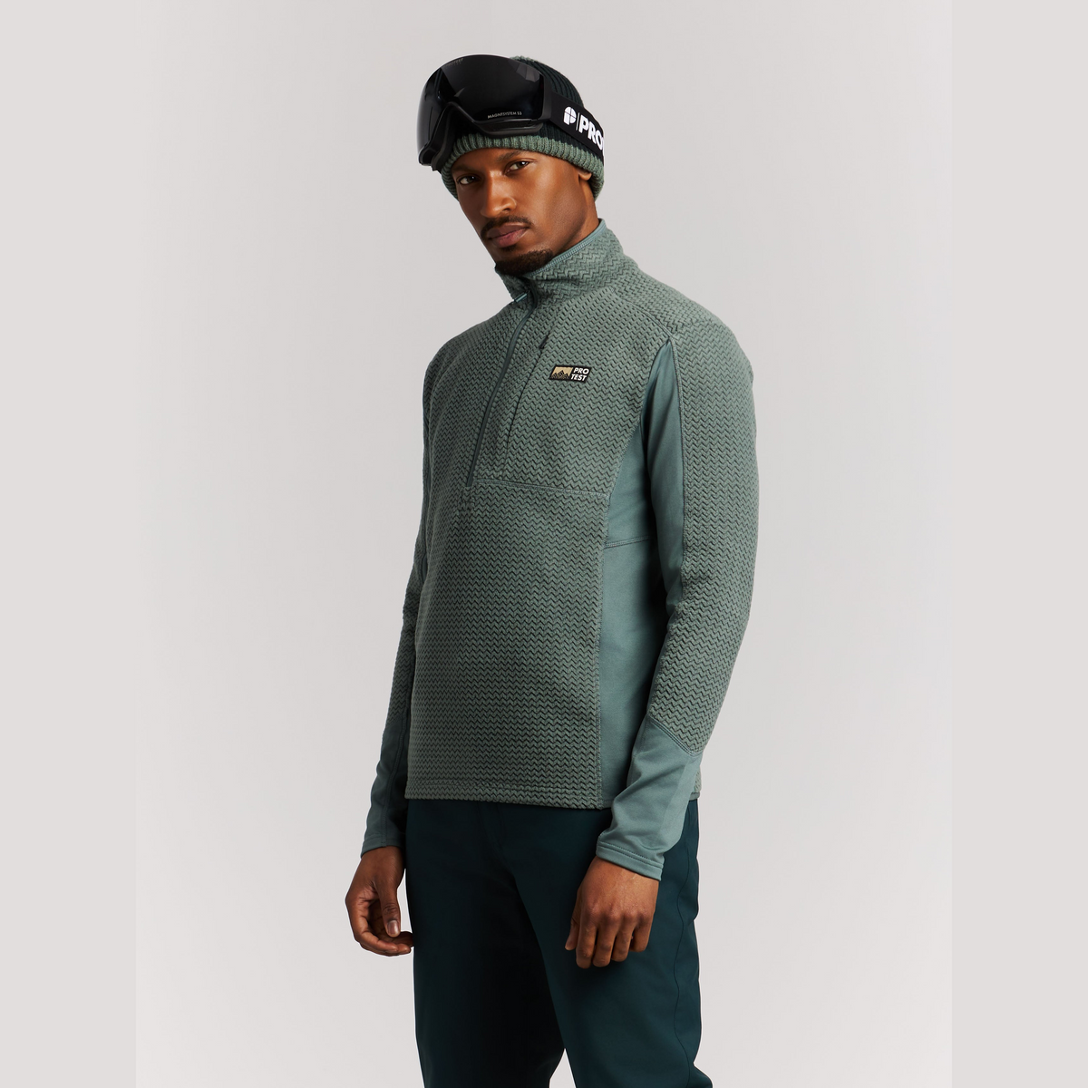Protest Calgary Men's Quarter-Zip Midlayer in Evergreen — modeled view