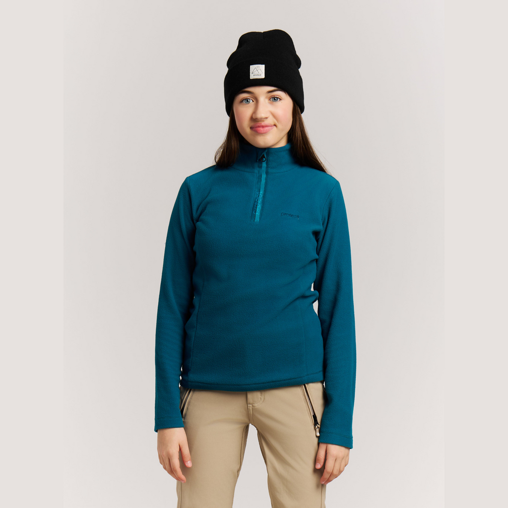Protest Remutey JR Quarter-Zip Fleece in Tempted blue — modeled view