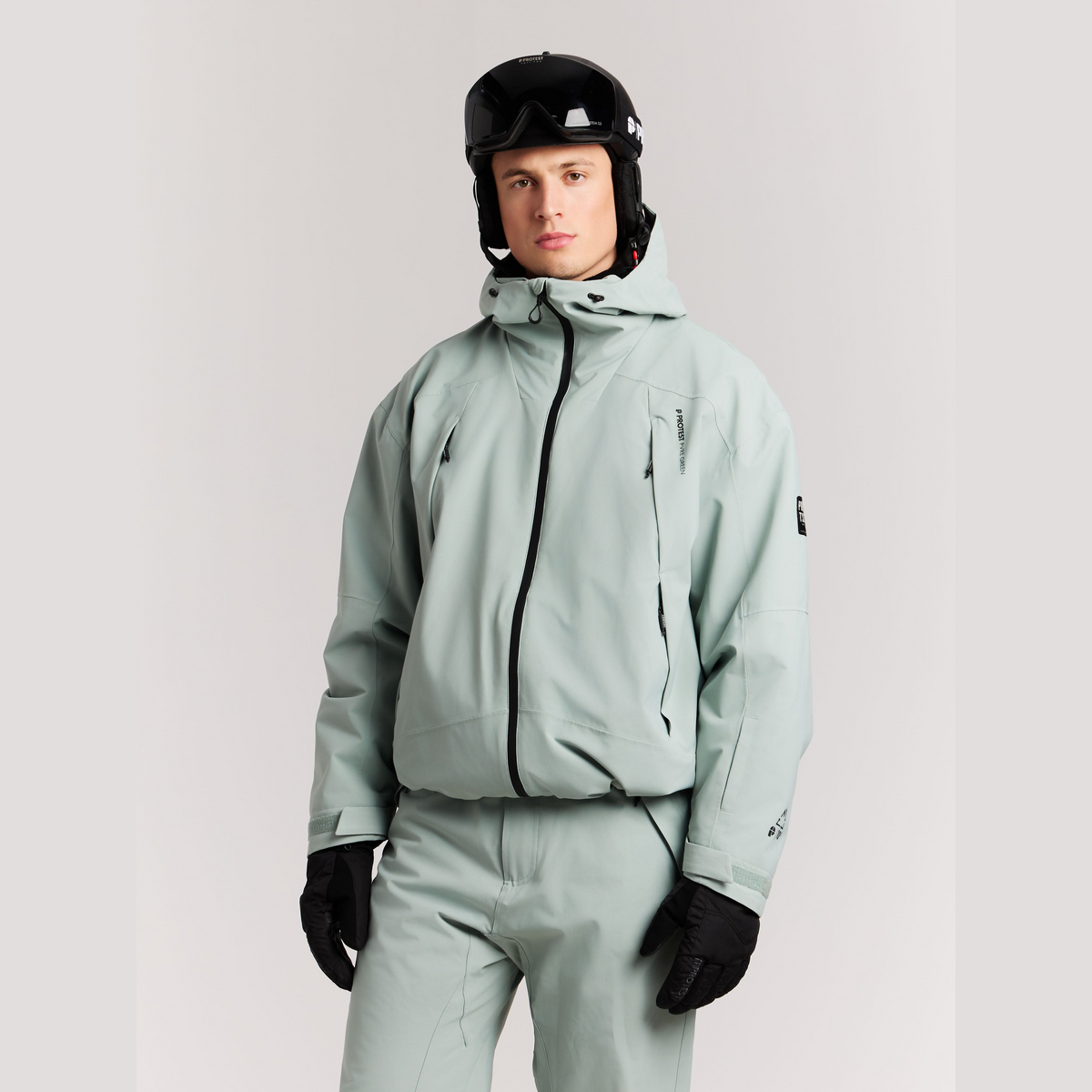 Protest Drifter Men's Snow Jacket in Moonstonegrey — modeled view