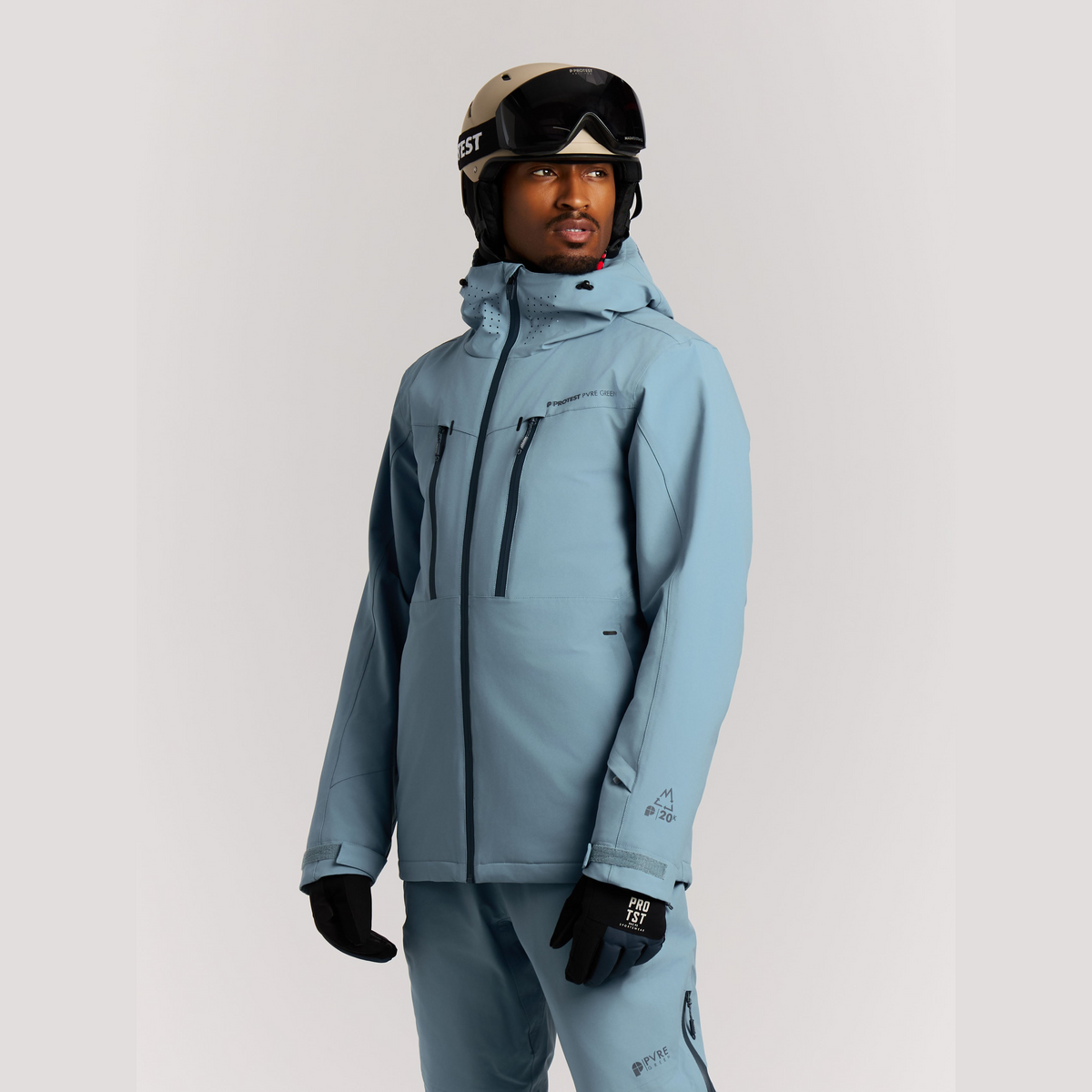 Protest Timothy Men's Snow Jacket in Stone Blue — modeled view