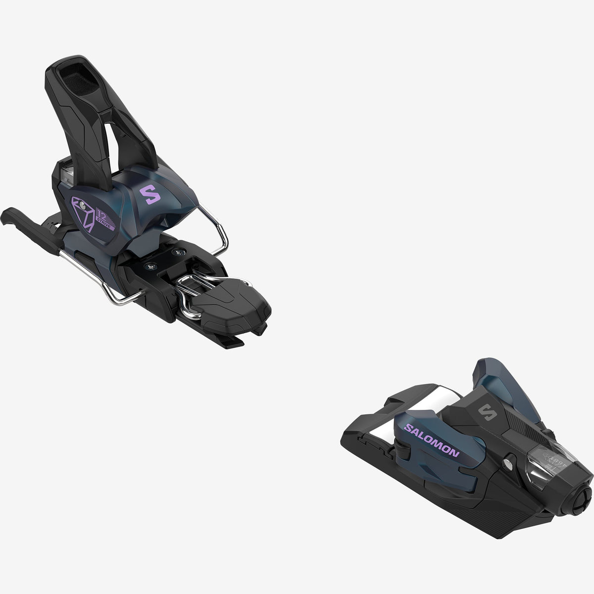 2027 Salomon Strive 12 GripWalk ski bindings in Oil Fluid and Black