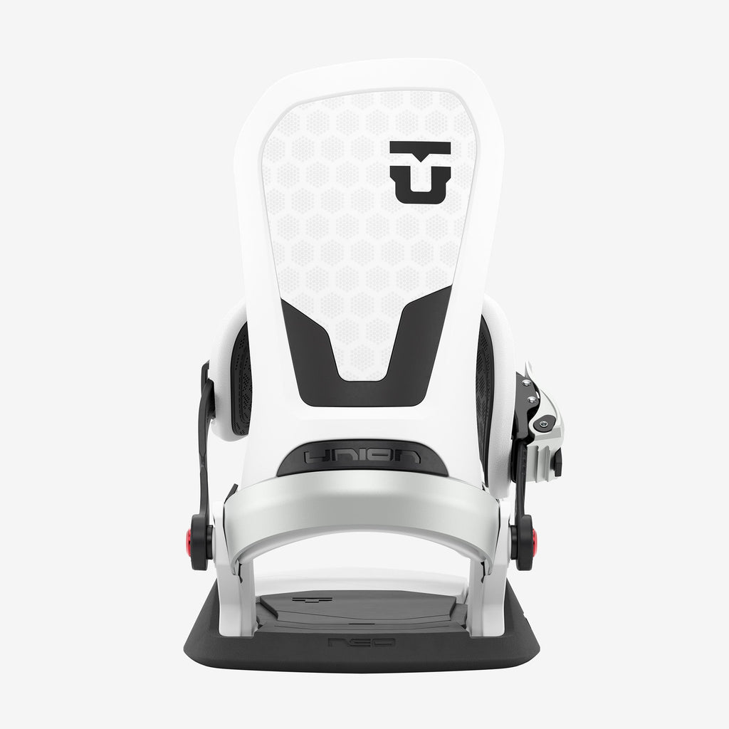 Union Neo white snowboard binding rear view