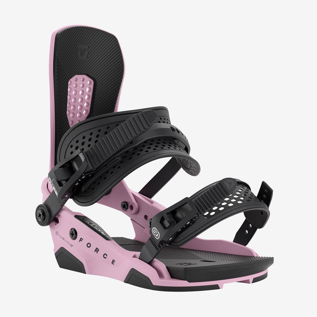 Union Force pink snowboard binding front view