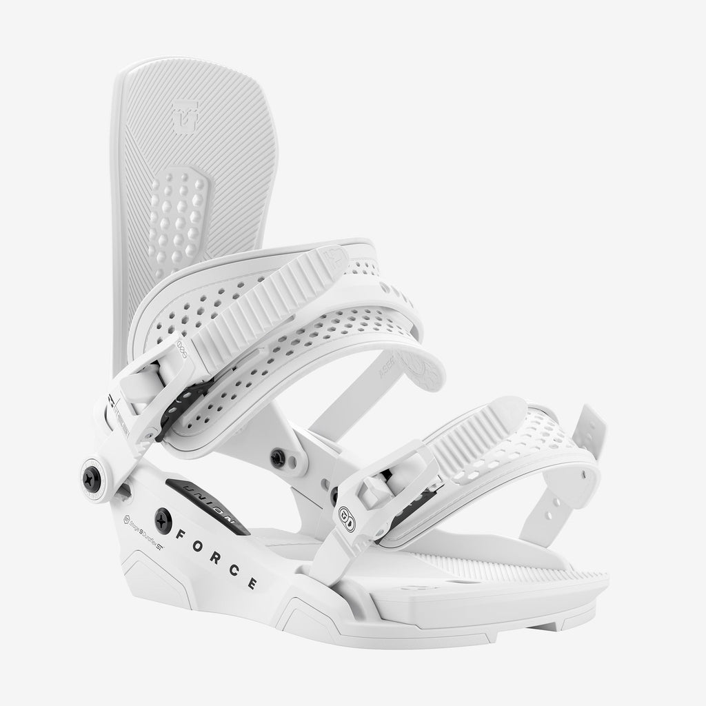 Union Force white snowboard binding front view