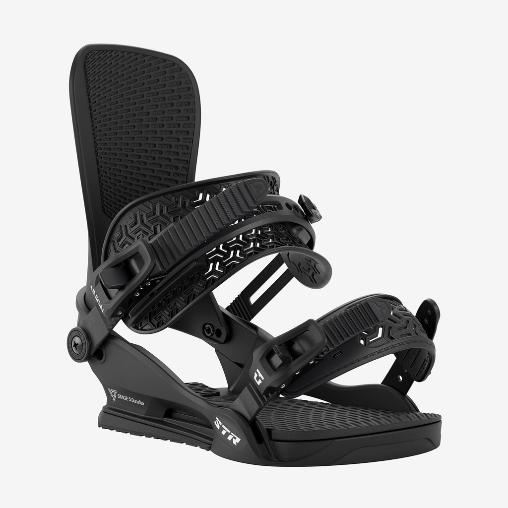 Union STR black snowboard binding front view