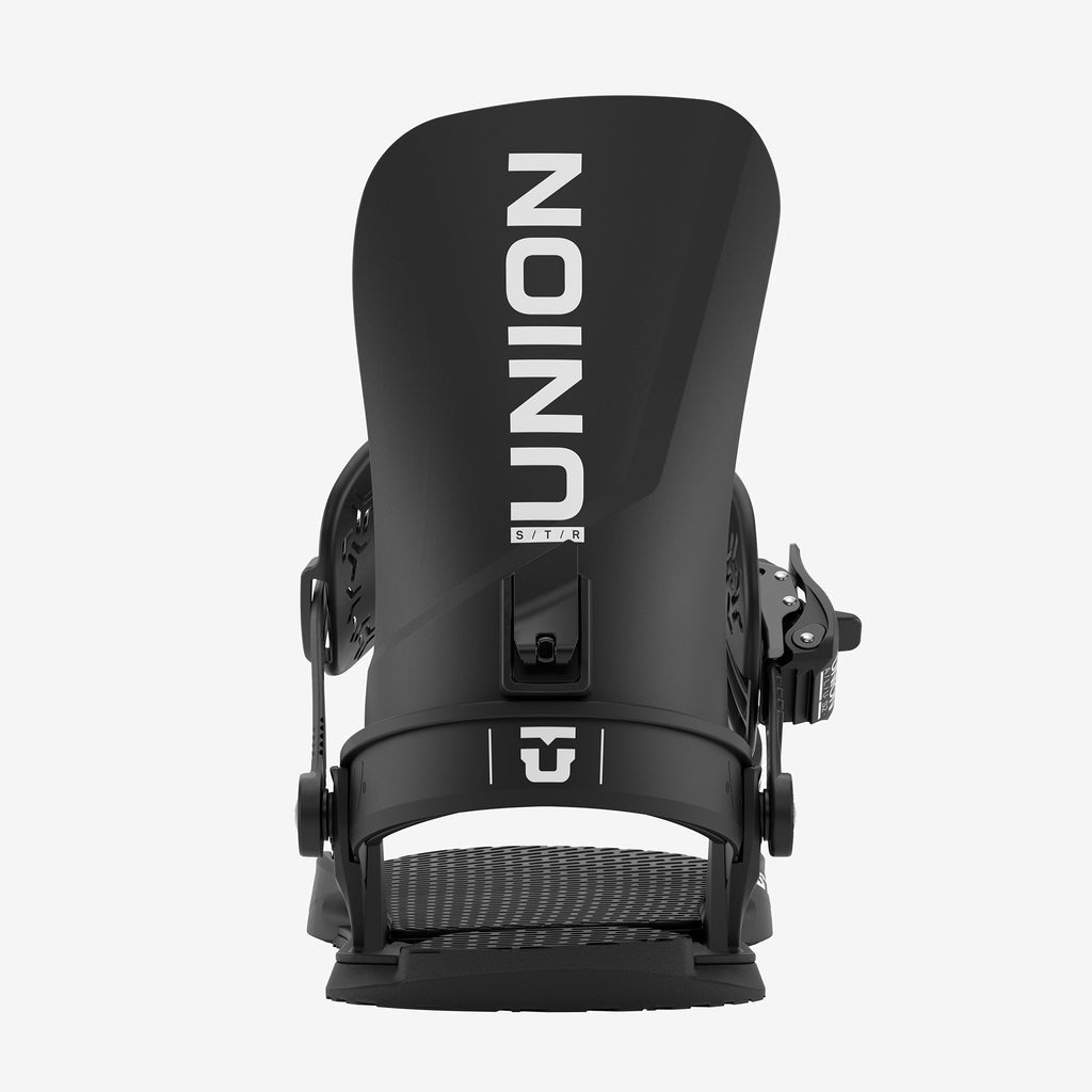 Union STR black snowboard binding rear view