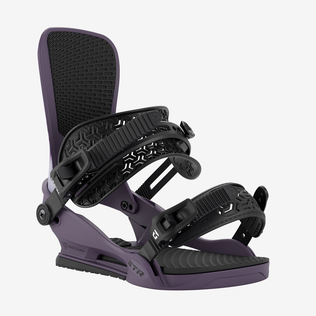 Union STR purple snowboard binding front view
