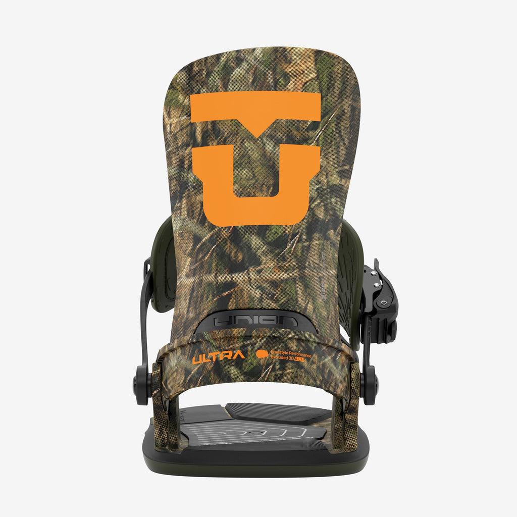 Union Ultra camo snowboard binding rear view