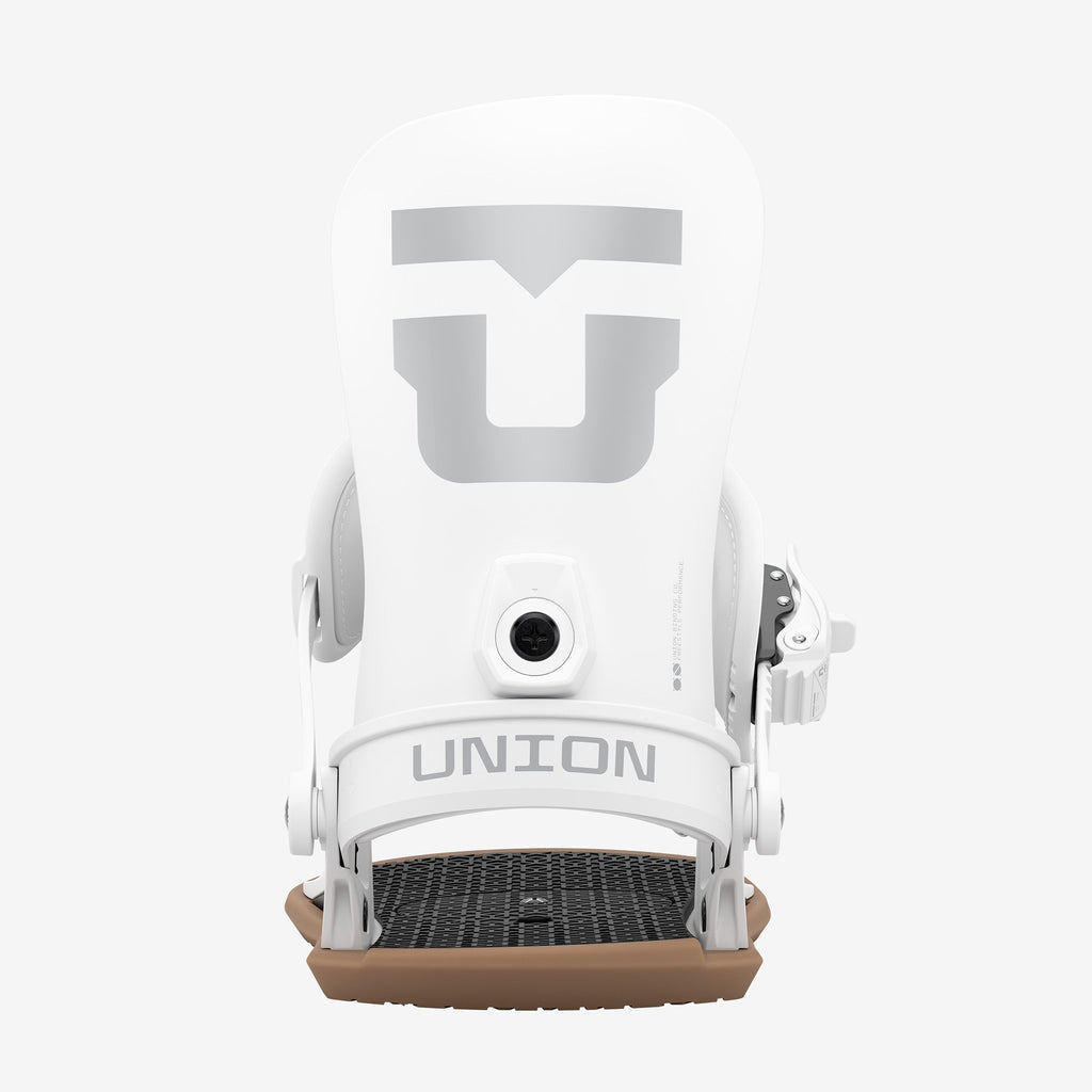 Union Strata white snowboard binding rear view