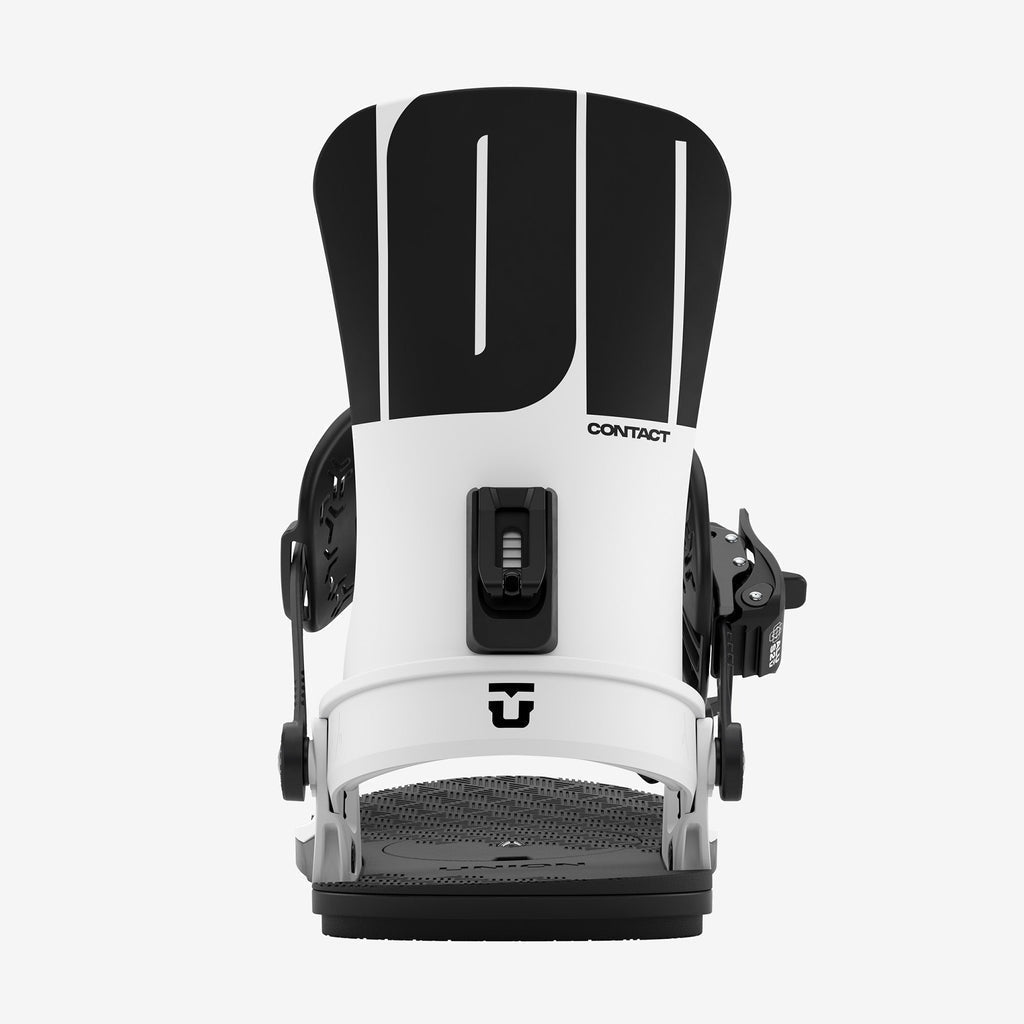 Union Contact white snowboard binding rear view